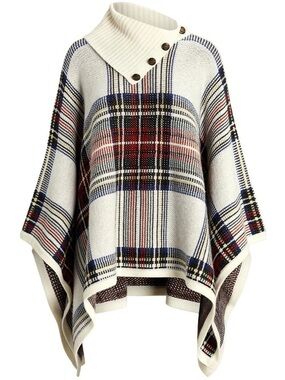 NWT Lauren Ralph Lauren Plaid Wool Blend Poncho
